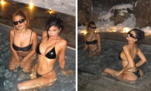 Kylie Jenner presume su figura en bikini en un jacuzzi rodeada de blanca nieve